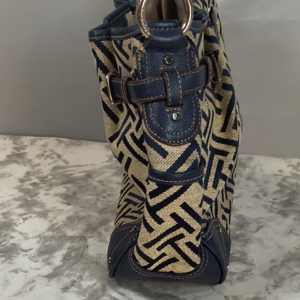Tignanello Signature Jacquard/Blue leather trim handbag geometric pattern Purse - Picture 14 of 15
